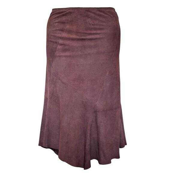 Sundance brown suede paneled asymmetrical midi skirt size 12 - Picture 9 of 12